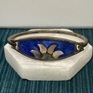 Vintage Ocean Blue Mother of Pearl Sunset Alpaca Bracelet Mexico